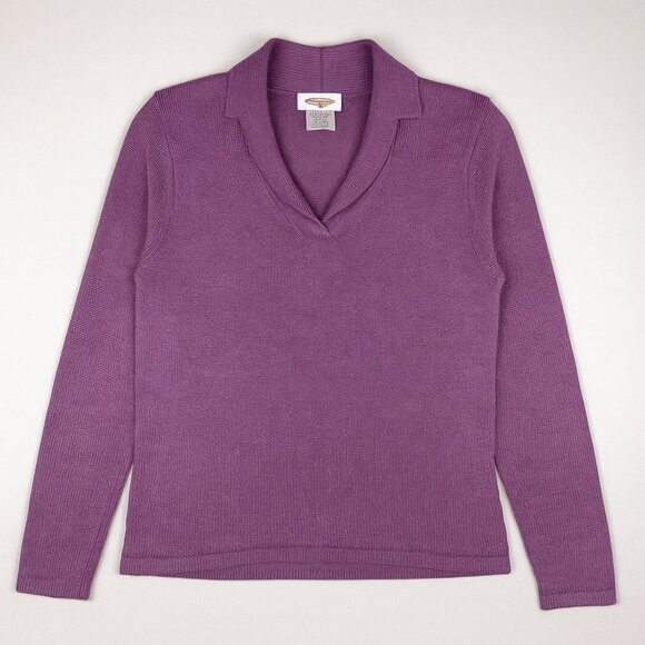 Talbots Silk Cashmere Blend Vintage Sweater Purple Collared V-Neck Size XSP - Picture 1 of 9